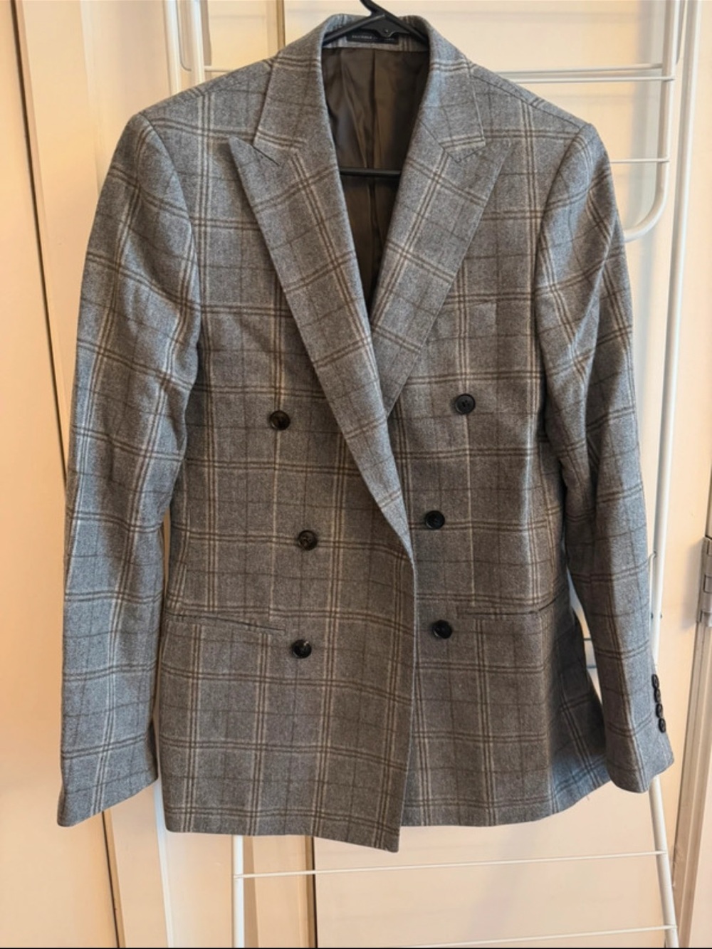 Reiss Gray Windowpane Double-Breasted Blazer